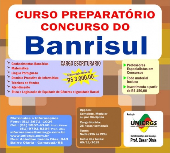 CURSO PREPARATÓRIO PARA CONCURSO DO BANRISUL - INSCRIÇÕES ABERTAS!